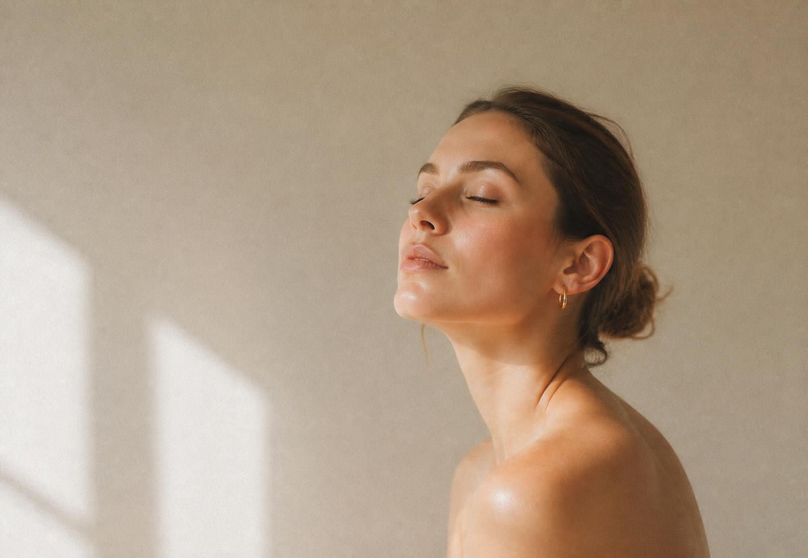 Mujer con piel luminosa en luz natural